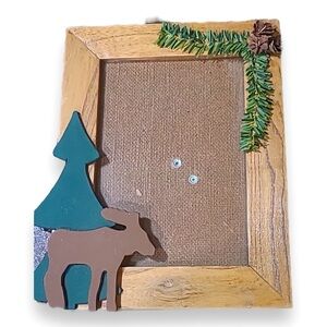 Alpine Lodge Theme Vintage Decor 5x7 Moose Pine Photo Frame with Kickstand